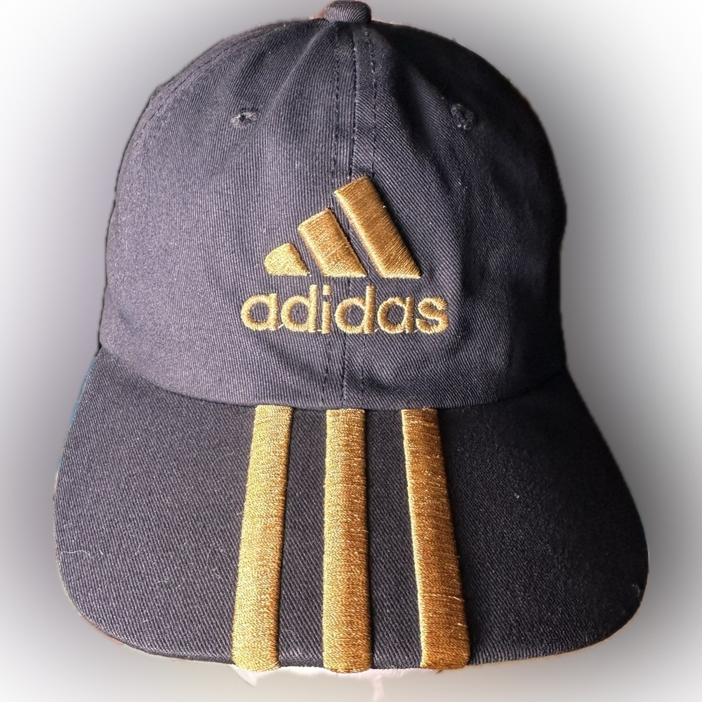 Adidas Black Baseball Cap Gold Logo Stripes Adjustable Dad Hat Streetwear